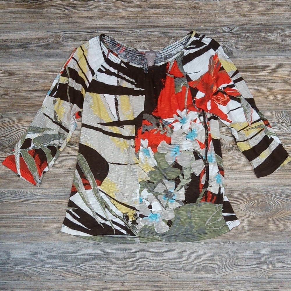 Patterned Cold Shoulder Boho Floral Blouse Top Shirt 3/4 Sleeves